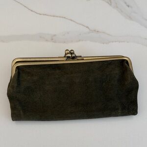 Dark green suede clutch wallet